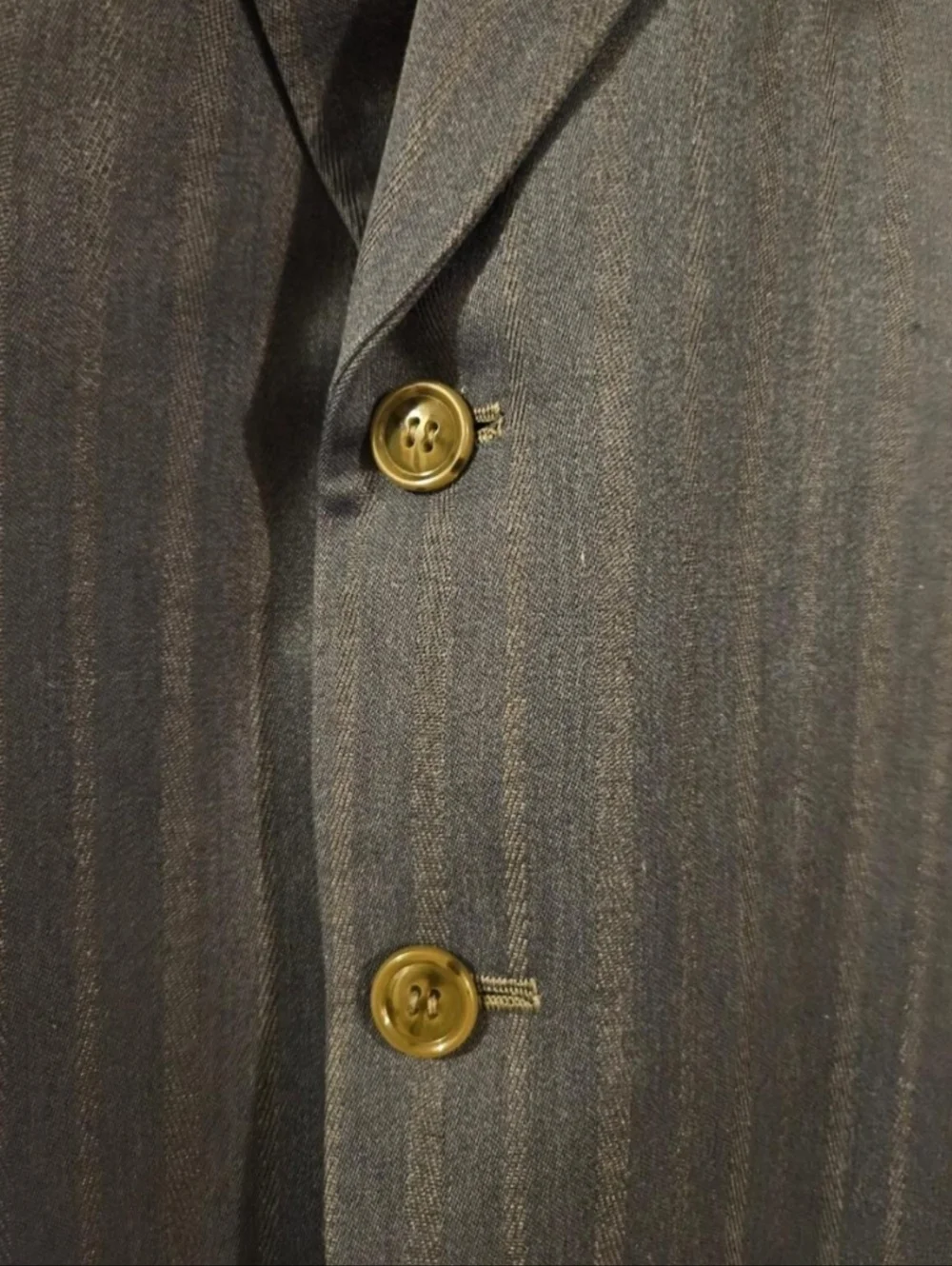 Paul M. Hoffman Mens Blue Pinstripe Blazer and Grey Vest Set Vintage Suit Jacket